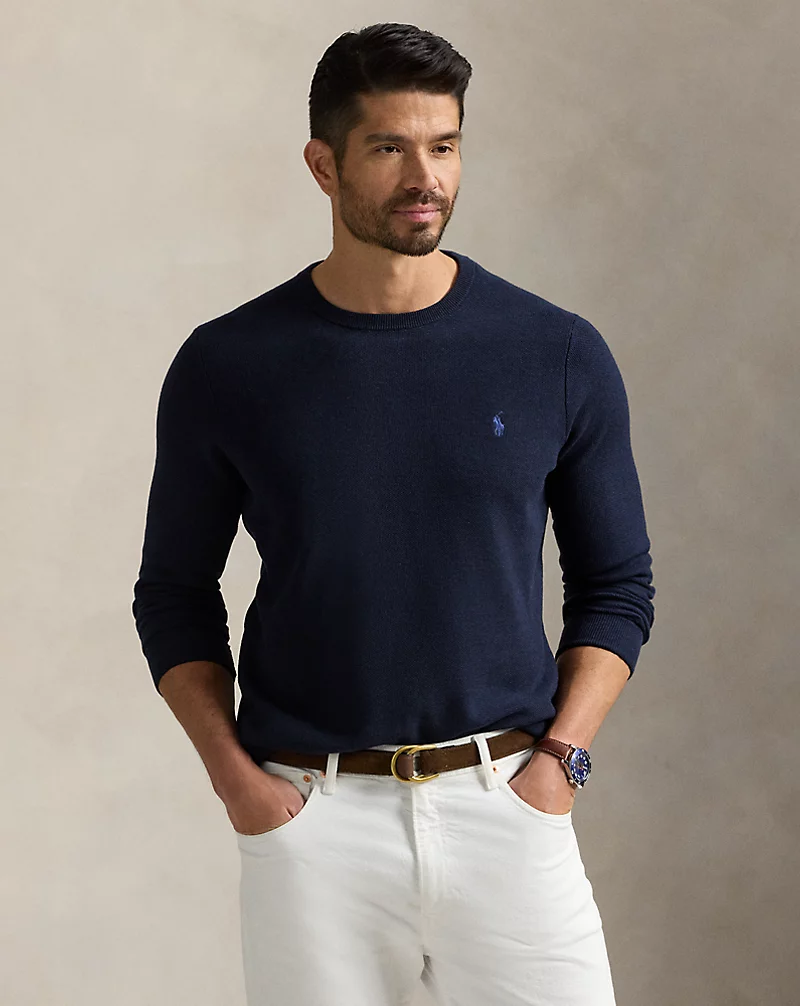 polo golf ralph lauren Mesh-Knit Cotton Crewneck Sweater