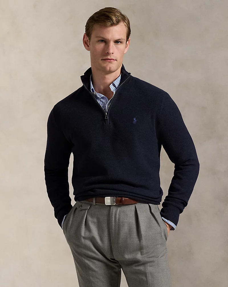 polo golf ralph lauren Mesh-Knit Cotton Quarter-Zip Sweater