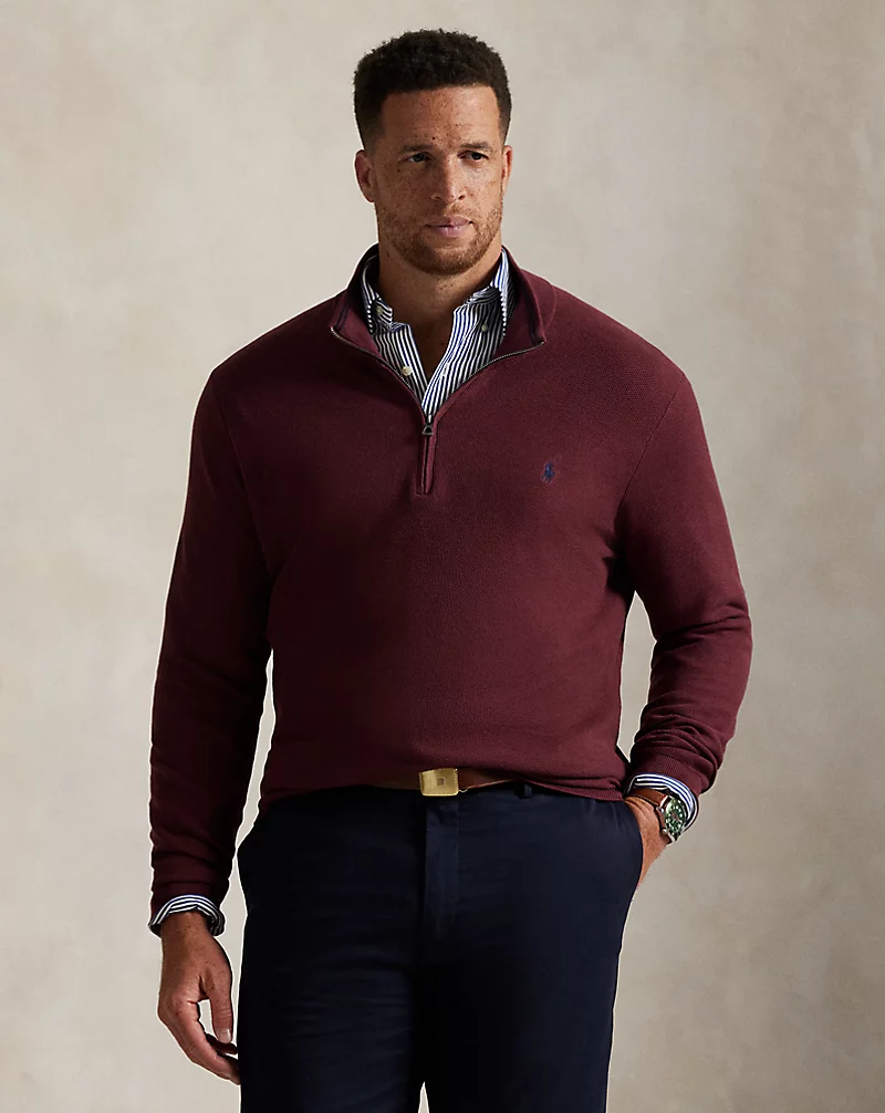 polo golf ralph lauren Mesh-Knit Cotton Quarter-Zip Sweater