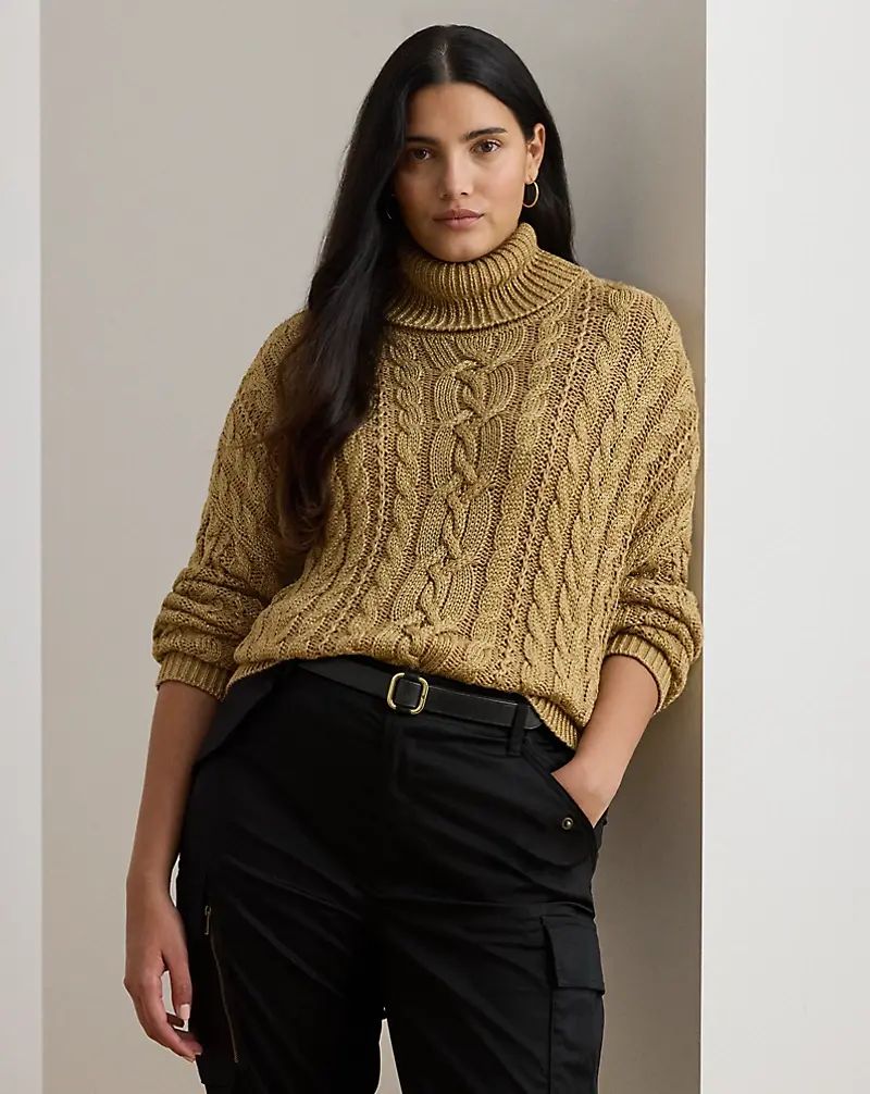 polo golf ralph lauren Metallic Cable-Knit Turtleneck Sweater