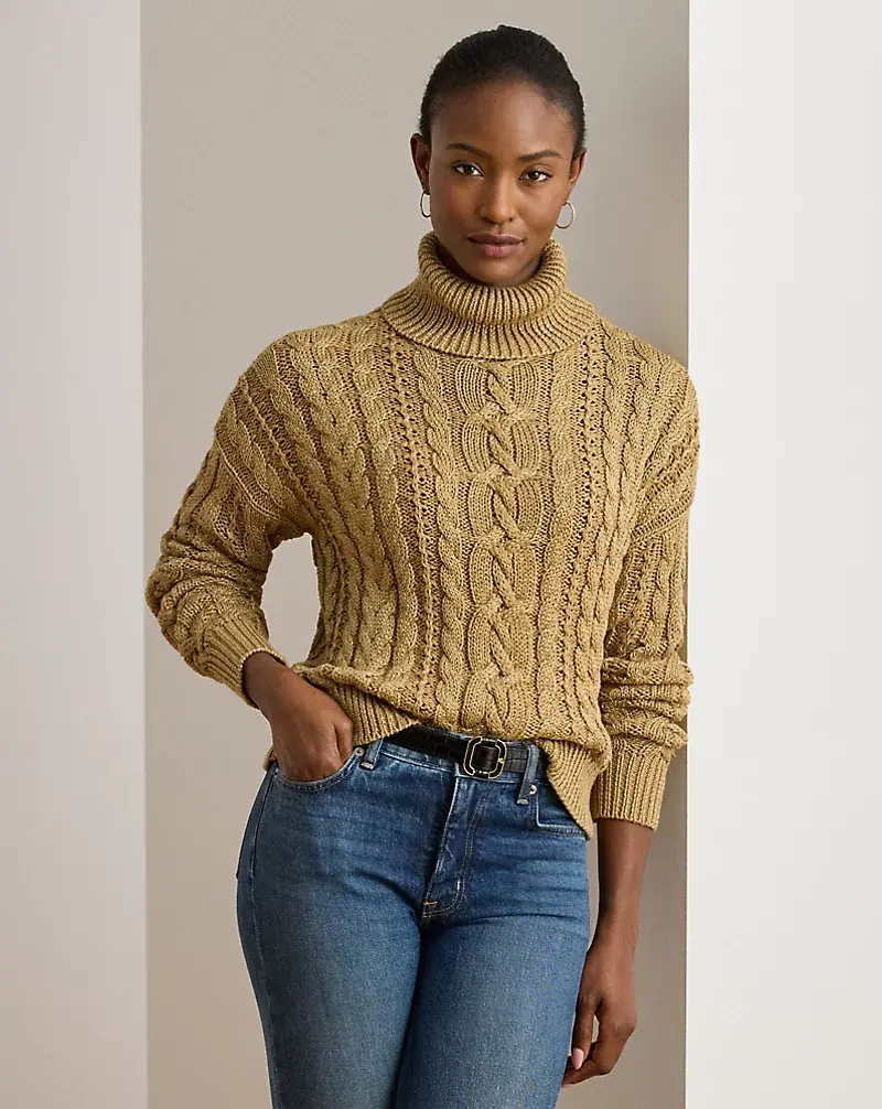 polo golf ralph lauren Metallic Cable-Knit Turtleneck Sweater