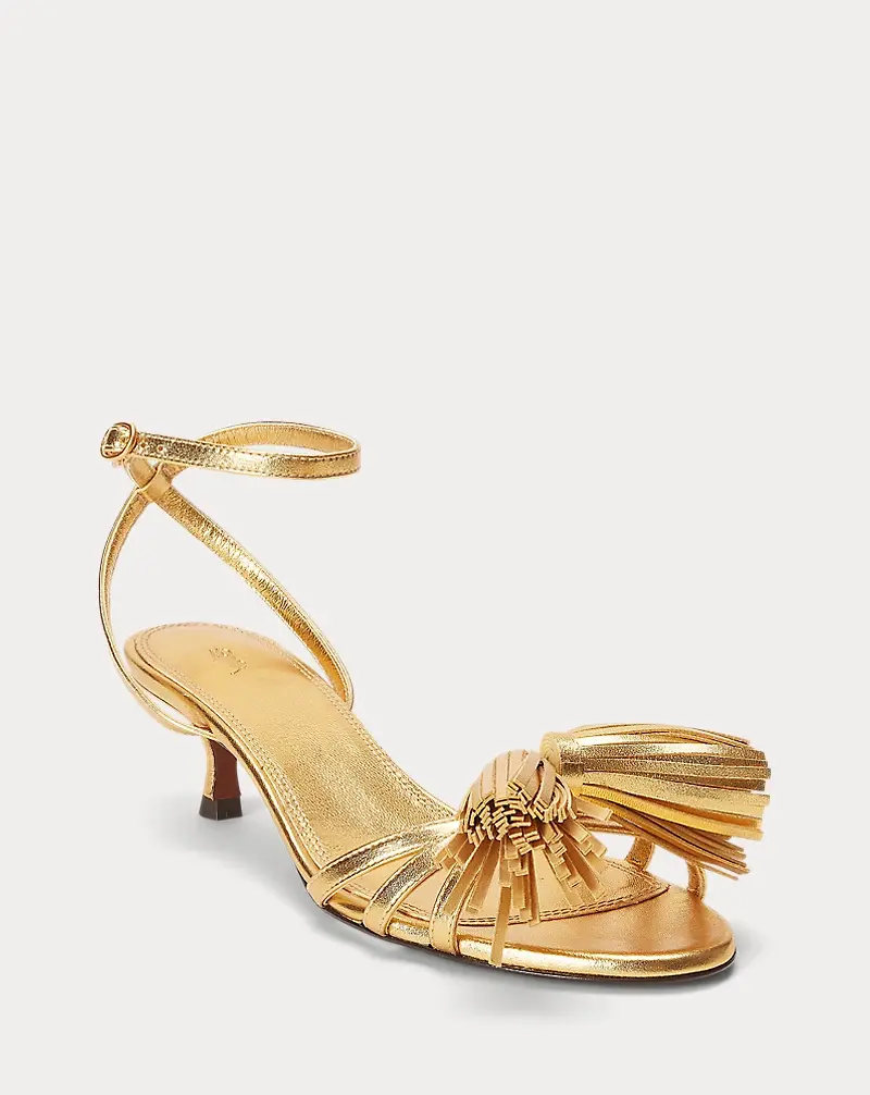 Polo Golf Ralph Lauren Metallic Leather Tassel Kitten Sandal