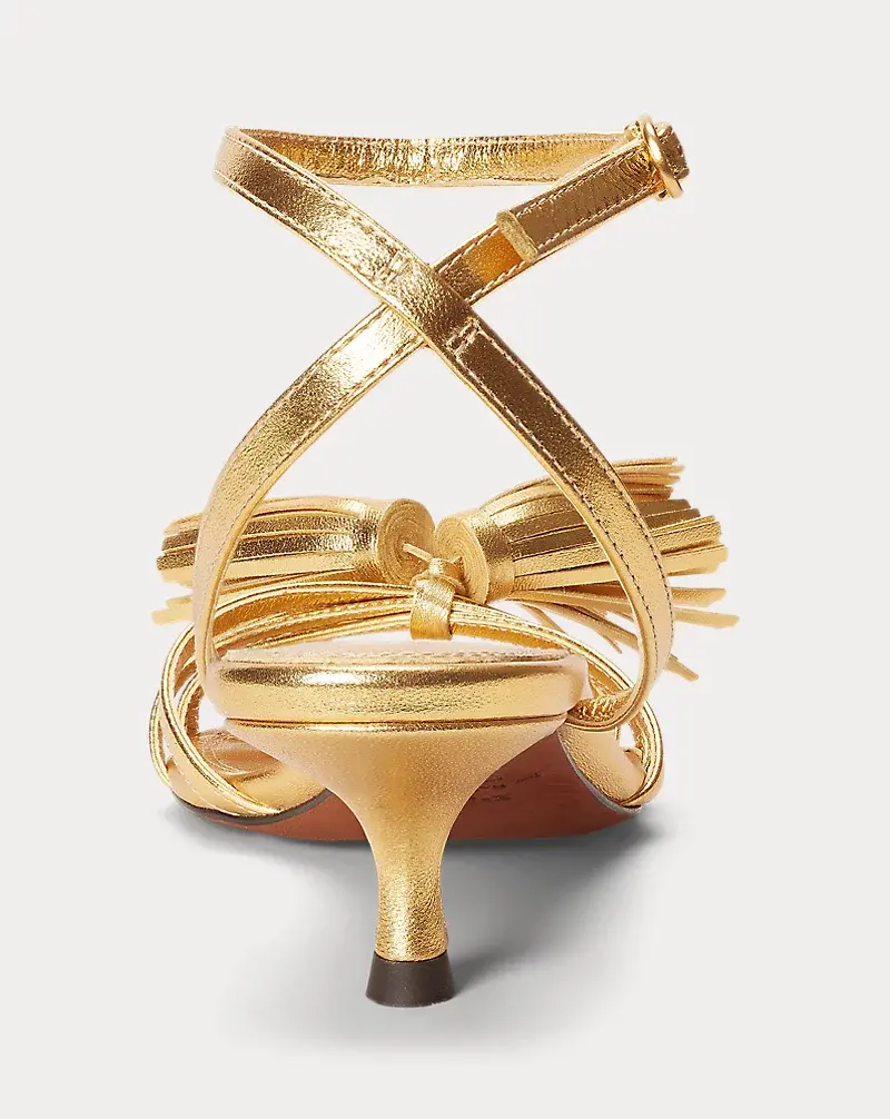 Polo Golf Ralph Lauren Metallic Leather Tassel Kitten Sandal