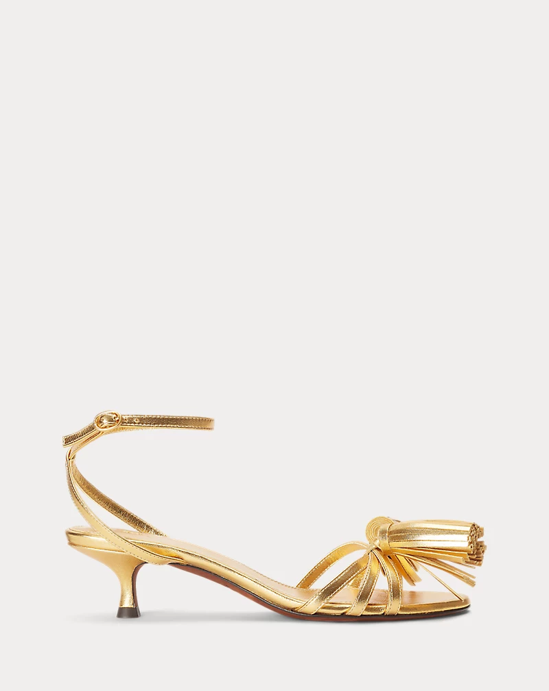 polo golf ralph lauren Metallic Leather Tassel Kitten Sandal