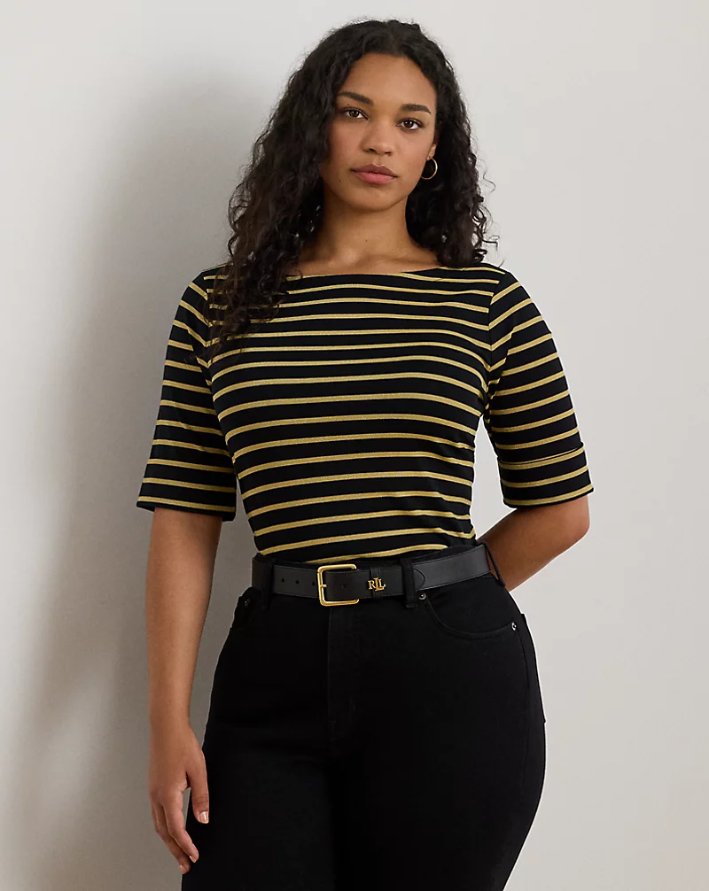 polo golf ralph lauren Metallic Striped Boatneck Tee