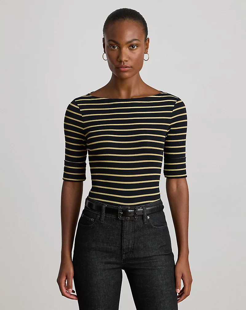 polo golf ralph lauren Metallic Striped Boatneck Tee