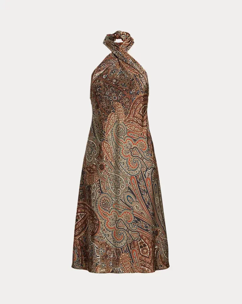 Polo Golf Ralph Lauren Paisley Charmeuse Halter Cocktail Dress