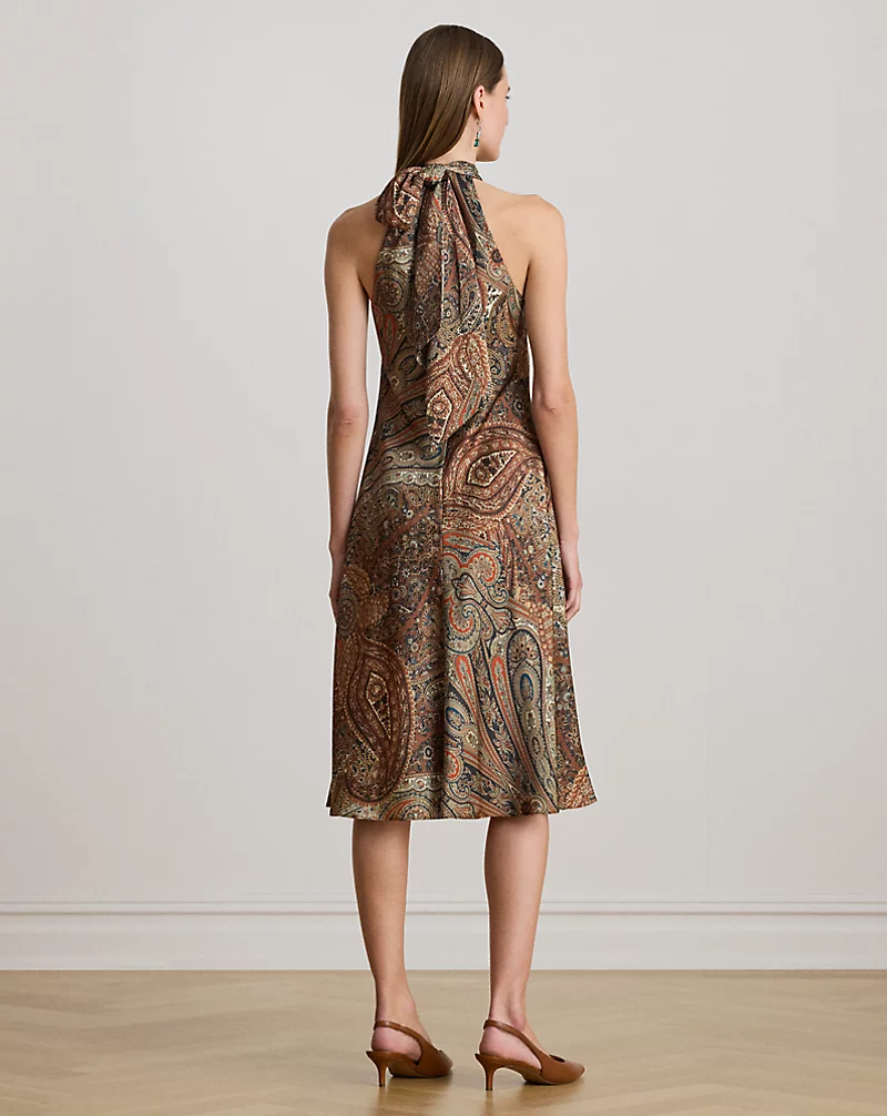 Polo Golf Ralph Lauren Paisley Charmeuse Halter Cocktail Dress