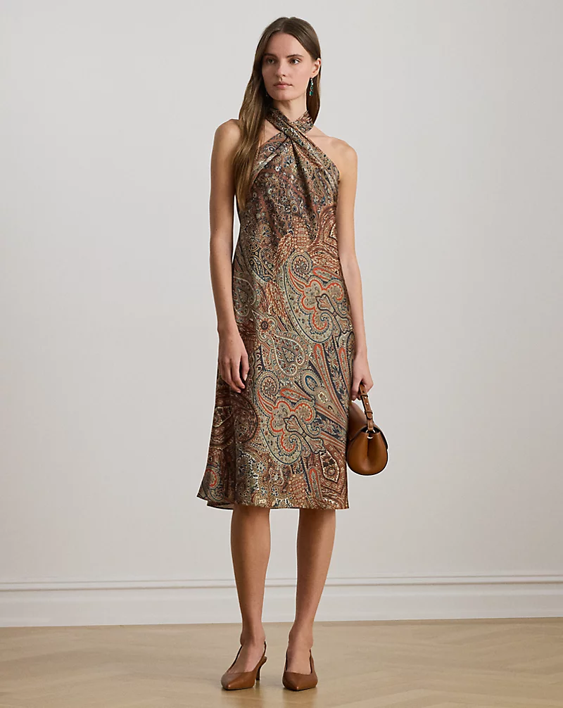 polo golf ralph lauren Paisley Charmeuse Halter Cocktail Dress