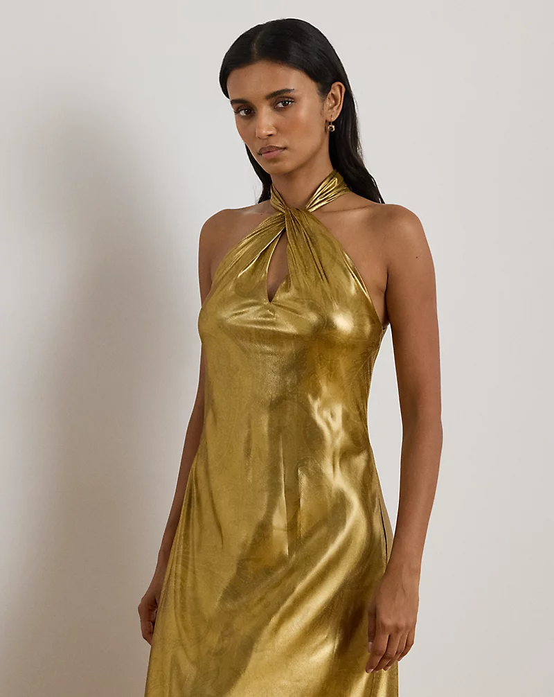 Polo Golf Ralph Lauren Paisley Metallic Georgette Halter Gown