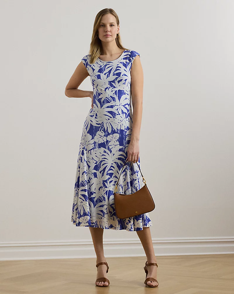 polo golf ralph lauren Palm-Frond-Print Stretch Jersey Dress