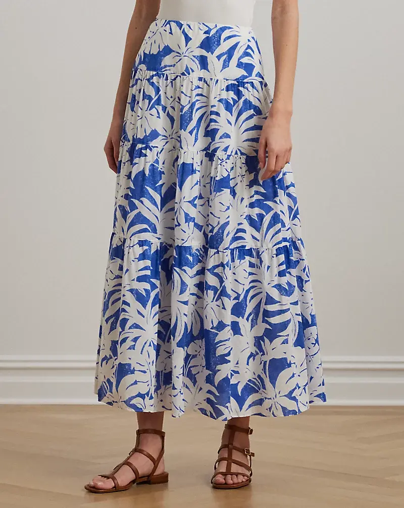 Polo Golf Ralph Lauren Palm-Frond-Print Voile Tiered Skirt