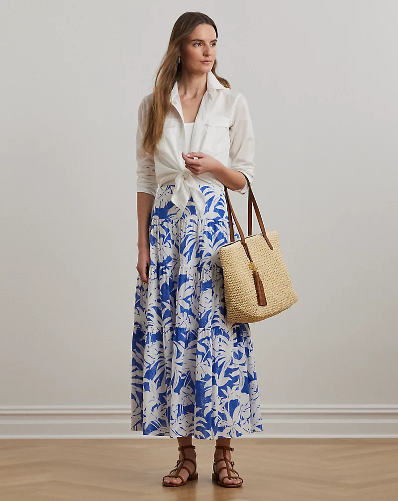 polo golf ralph lauren Palm-Frond-Print Voile Tiered Skirt