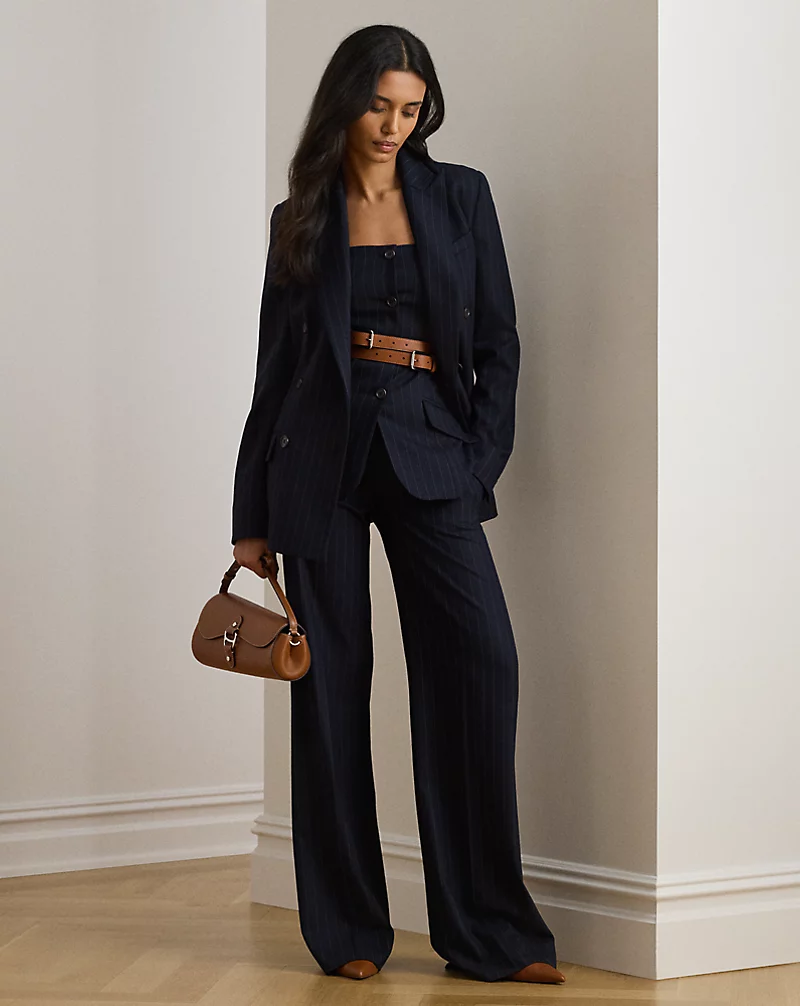 polo golf ralph lauren Pinstripe Wool-Blend Twill Wide-Leg Pant