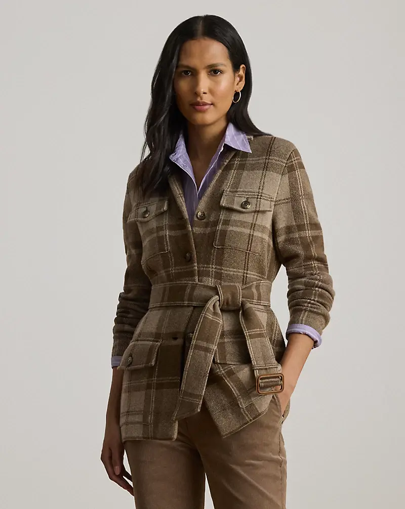 polo golf ralph lauren Plaid Belted Double-Knit Blazer