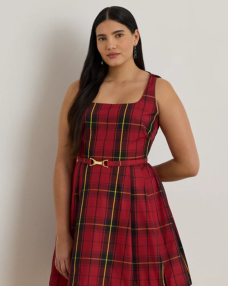 Polo Golf Ralph Lauren Plaid Belted Taffeta Cocktail Dress