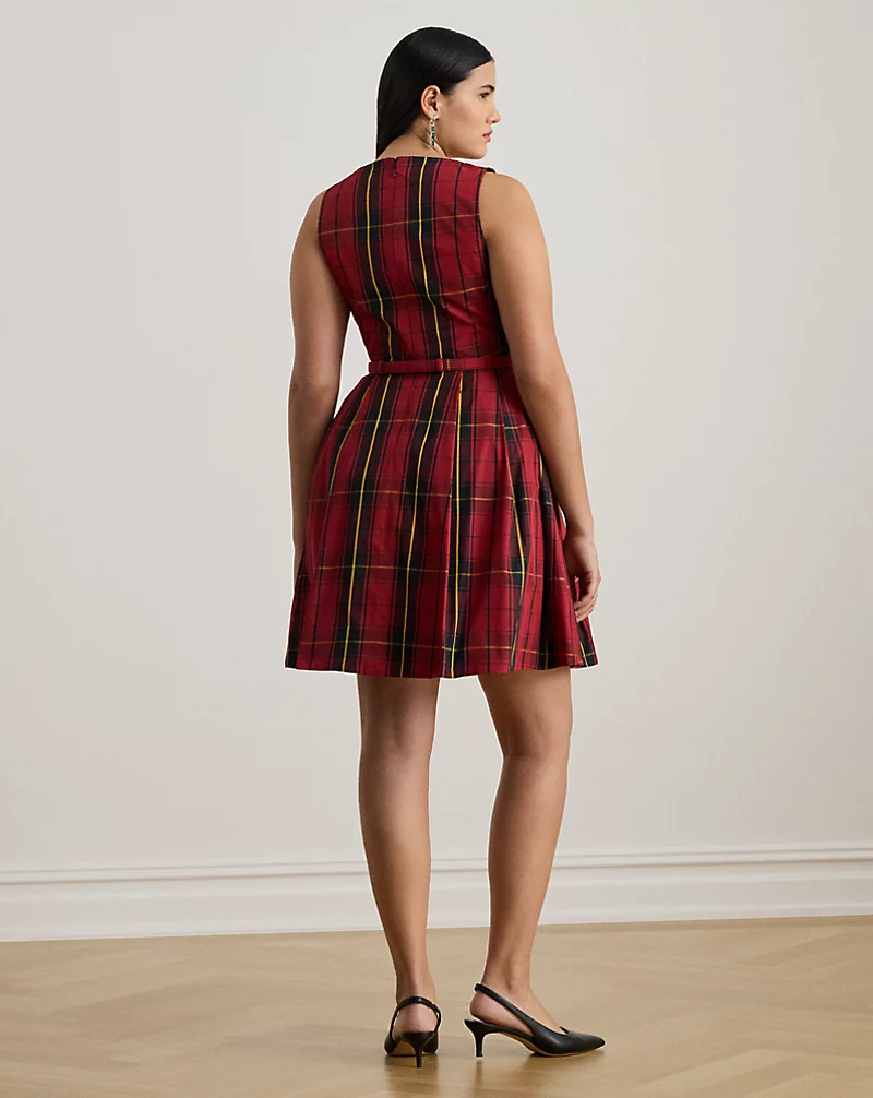 Polo Golf Ralph Lauren Plaid Belted Taffeta Cocktail Dress