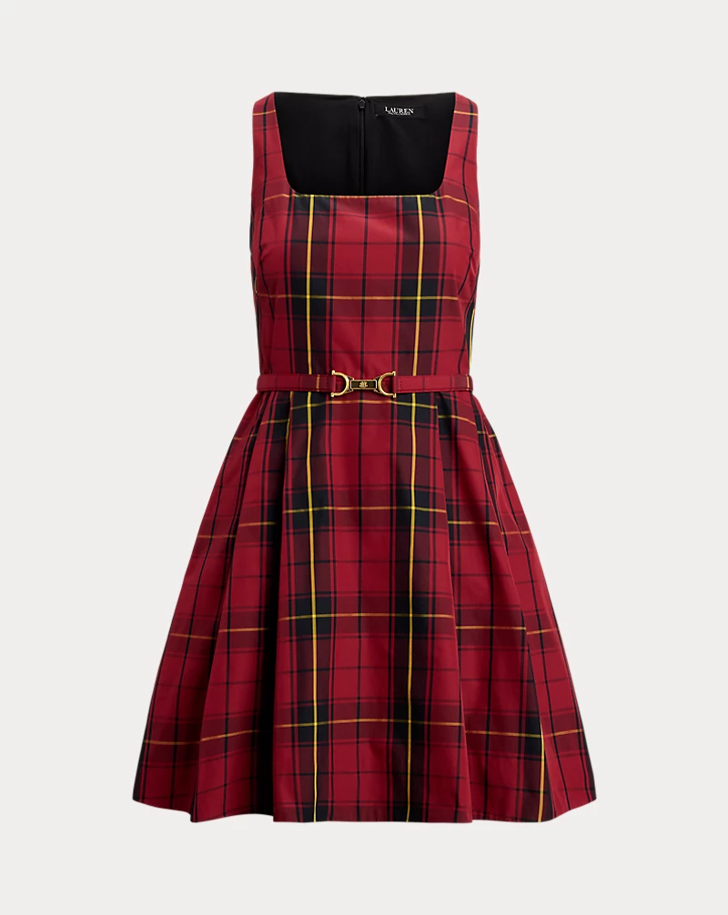 Polo Golf Ralph Lauren Plaid Belted Taffeta Cocktail Dress