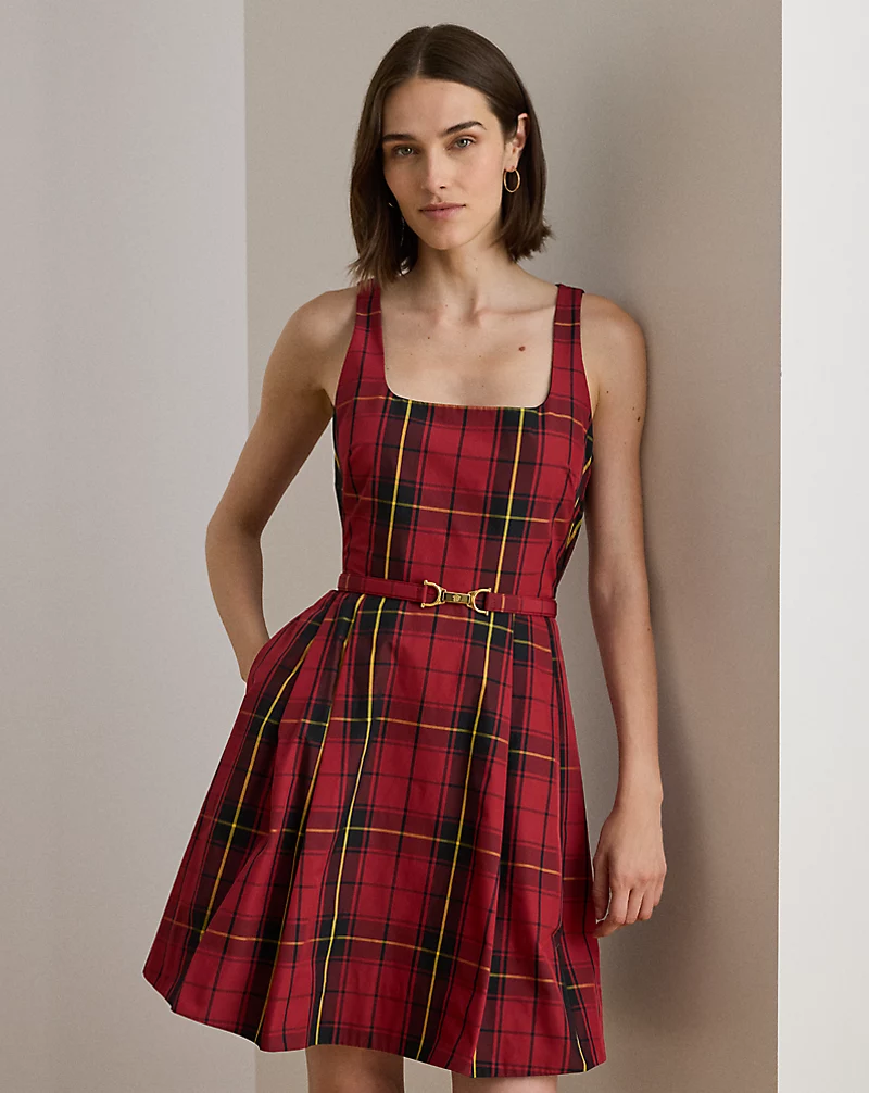 Polo Golf Ralph Lauren Plaid Belted Taffeta Cocktail Dress