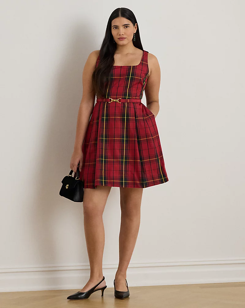 polo golf ralph lauren Plaid Belted Taffeta Cocktail Dress