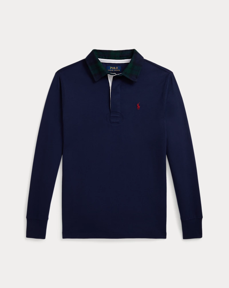 polo golf ralph lauren Plaid-Collar Cotton Jersey Rugby Shirt