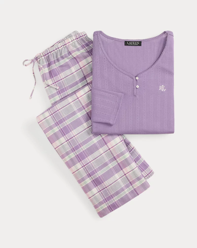 Polo Golf Ralph Lauren Plaid Cotton-Blend Henley Pajama Set