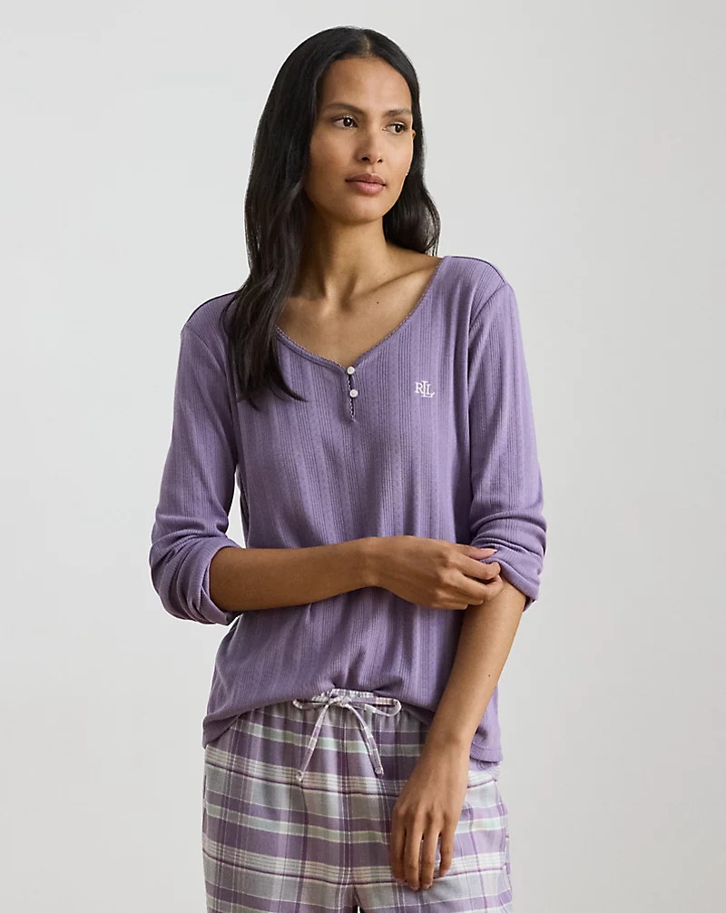 Polo Golf Ralph Lauren Plaid Cotton-Blend Henley Pajama Set