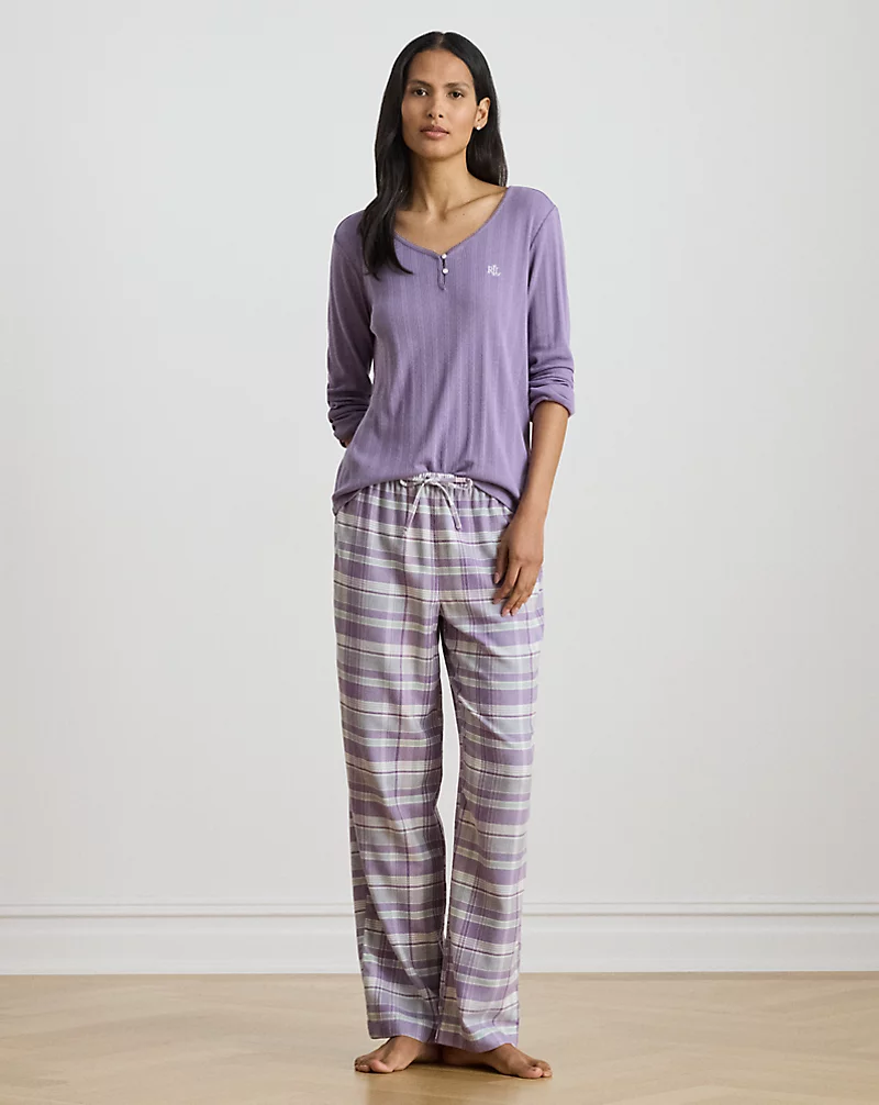 polo golf ralph lauren Plaid Cotton-Blend Henley Pajama Set