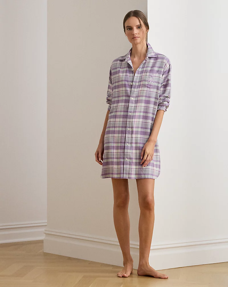 polo golf ralph lauren Plaid Cotton-Blend Twill Sleep Shirt