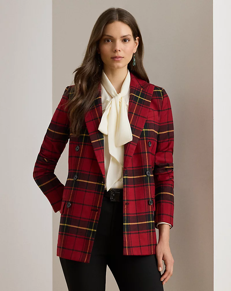 polo golf ralph lauren Plaid Double-Breasted Wool-Blend Blazer