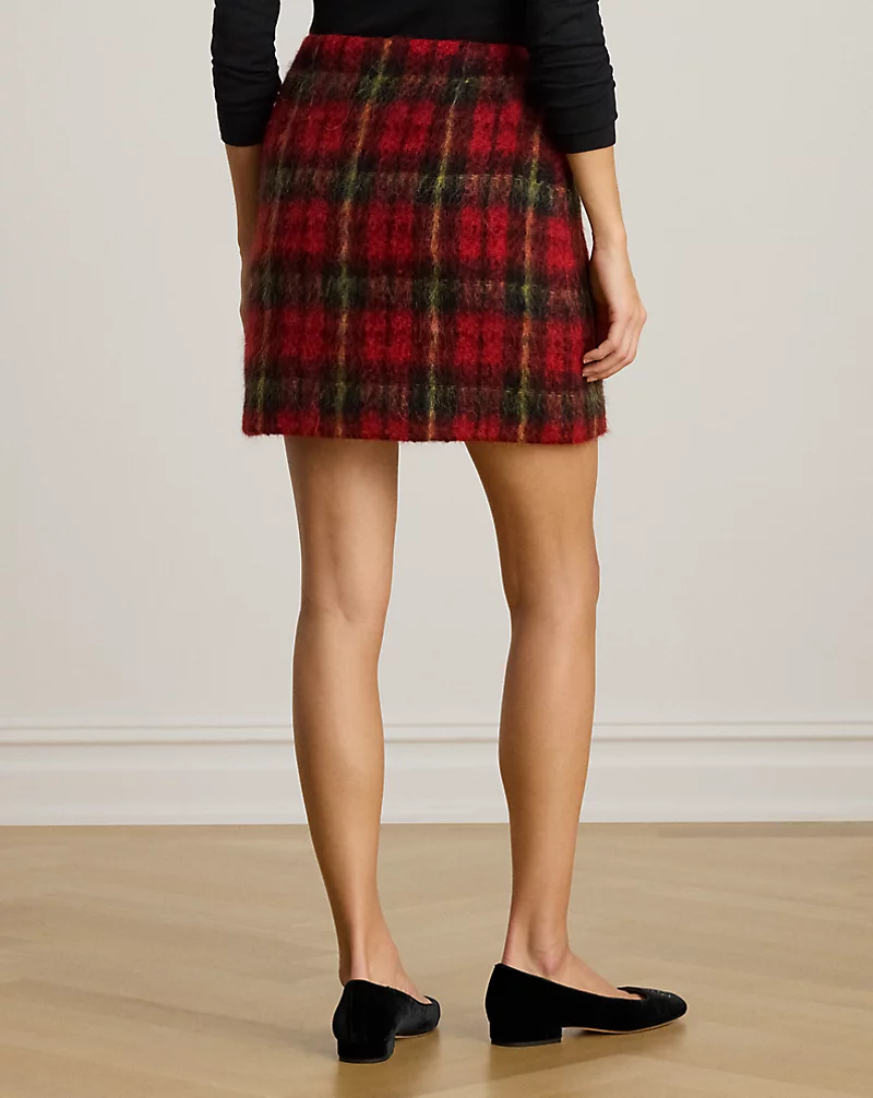 Polo Golf Ralph Lauren Plaid Mohair Pencil Miniskirt