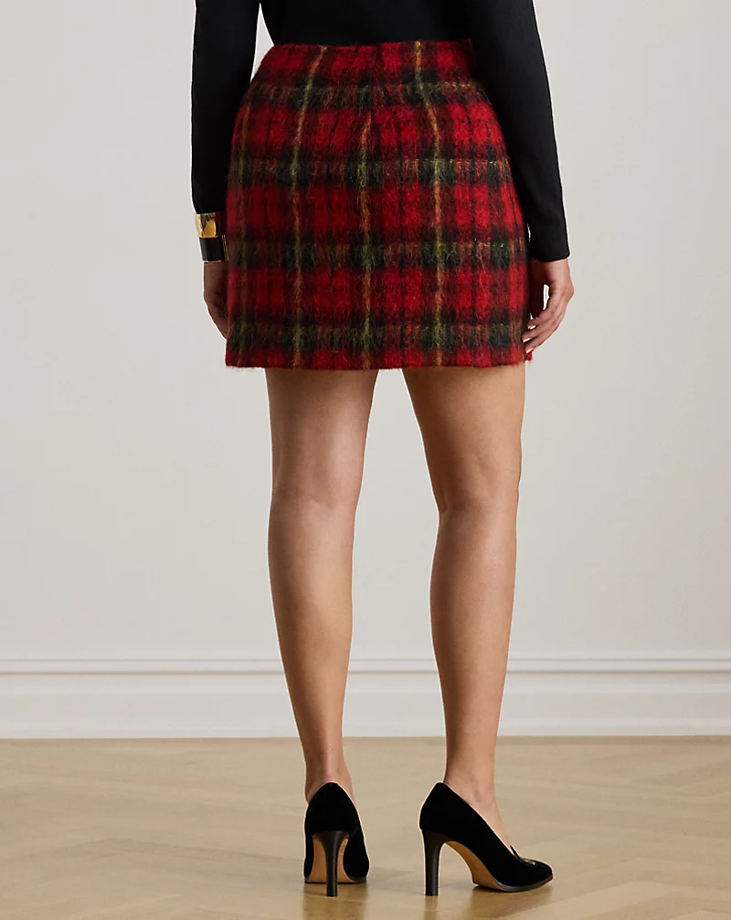 Polo Golf Ralph Lauren Plaid Mohair Pencil Miniskirt