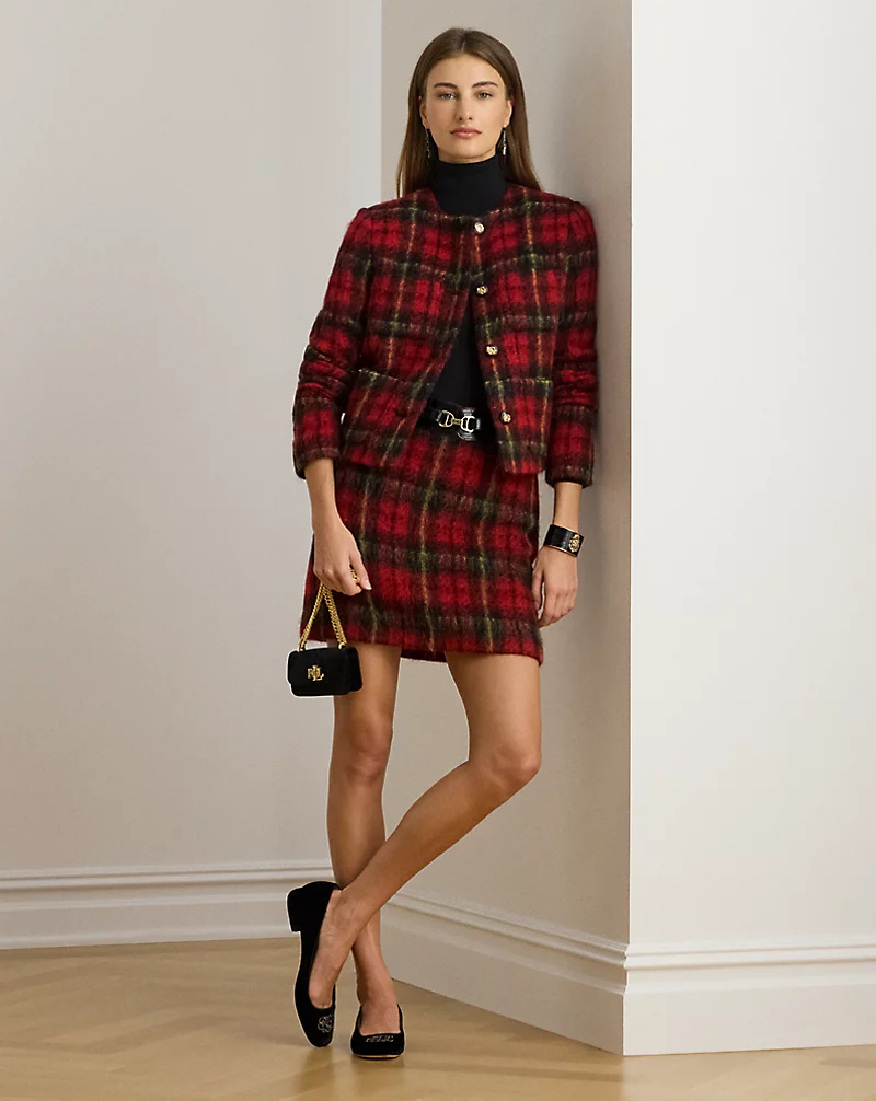 polo golf ralph lauren Plaid Mohair Pencil Miniskirt