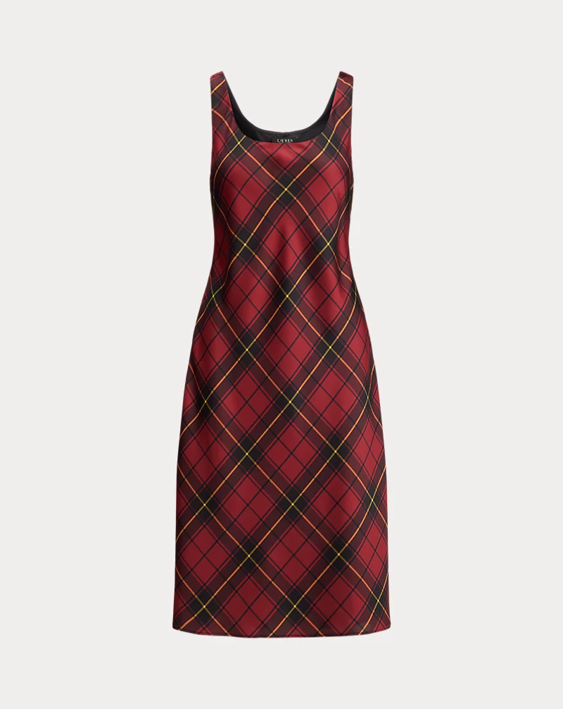 Polo Golf Ralph Lauren Plaid Satin Sleeveless Cocktail Dress