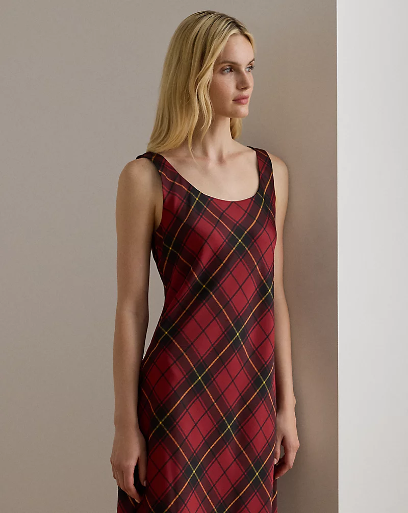 Polo Golf Ralph Lauren Plaid Satin Sleeveless Cocktail Dress