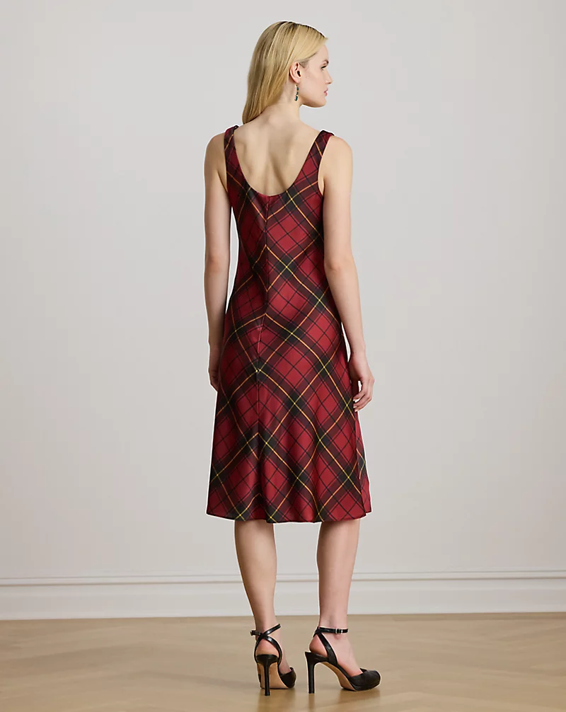 Polo Golf Ralph Lauren Plaid Satin Sleeveless Cocktail Dress