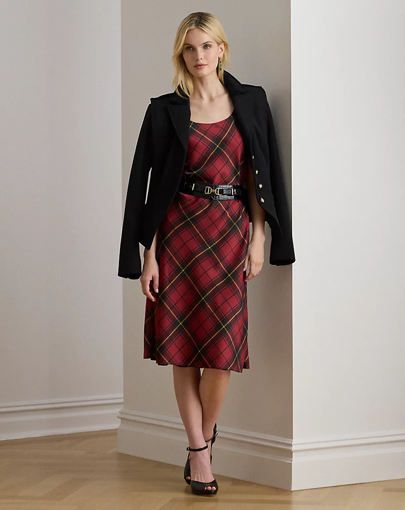 polo golf ralph lauren Plaid Satin Sleeveless Cocktail Dress