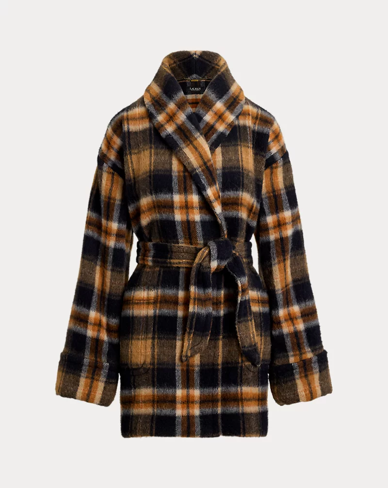 Polo Golf Ralph Lauren Plaid Wool-Blend Shawl-Collar Wrap Coat