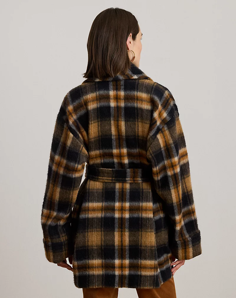 Polo Golf Ralph Lauren Plaid Wool-Blend Shawl-Collar Wrap Coat