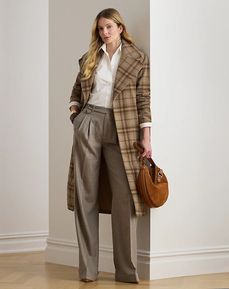 polo golf ralph lauren Plaid Wool-Blend Twill Wrap Coat