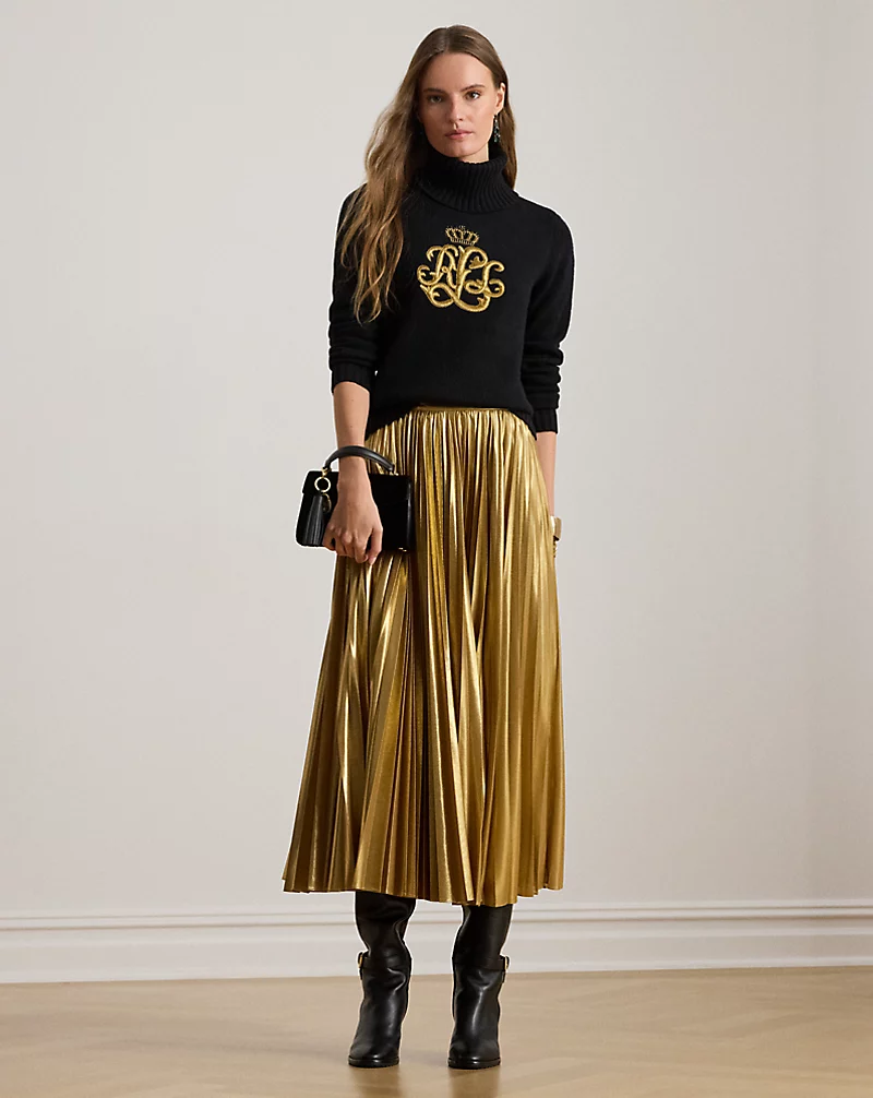 polo golf ralph lauren Pleated Metallic Chiffon Skirt
