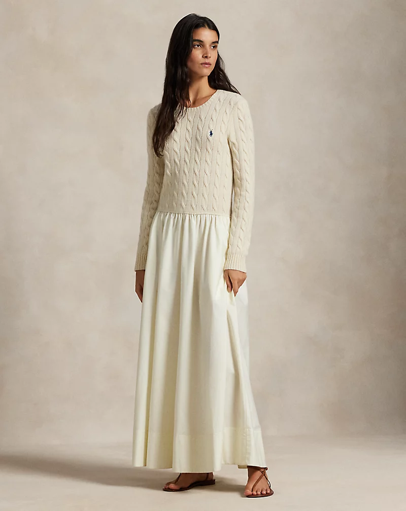 polo golf ralph lauren Cable-Knit Poplin Dress