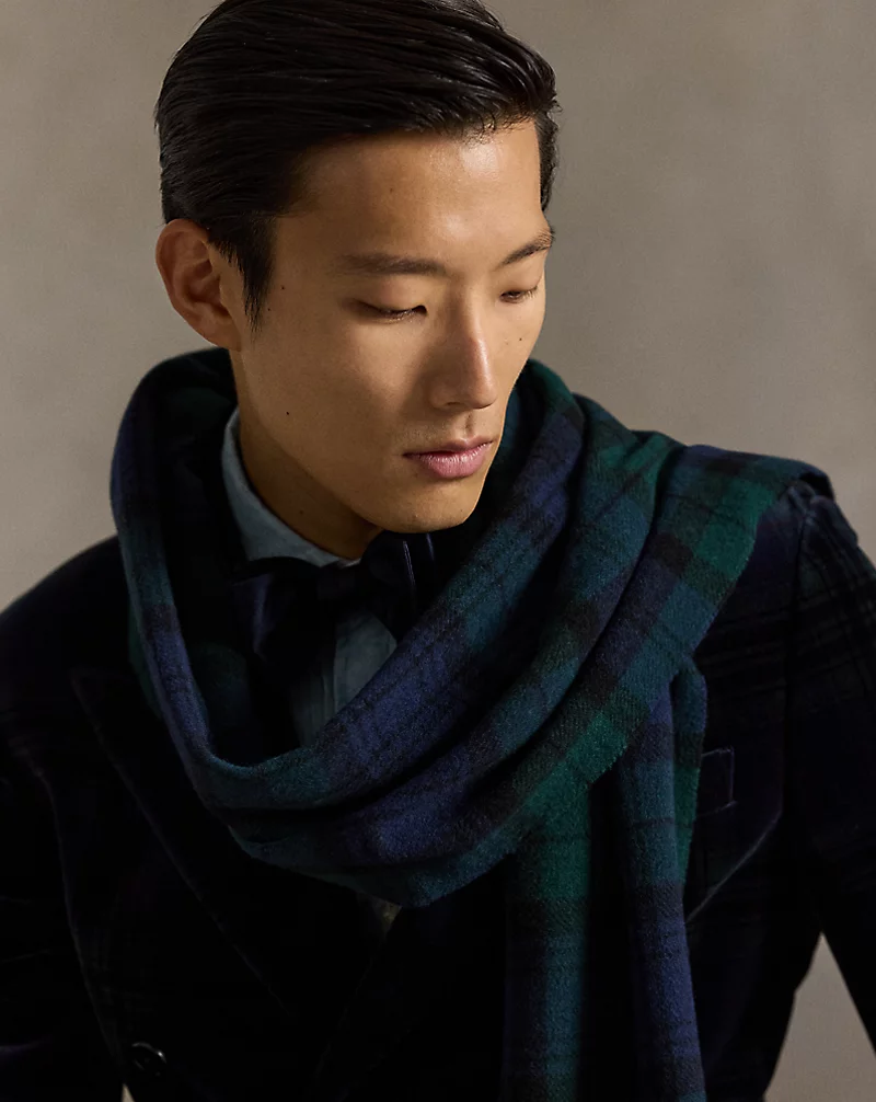 Polo Golf Ralph Lauren Plaid Fringe Wool Scarf