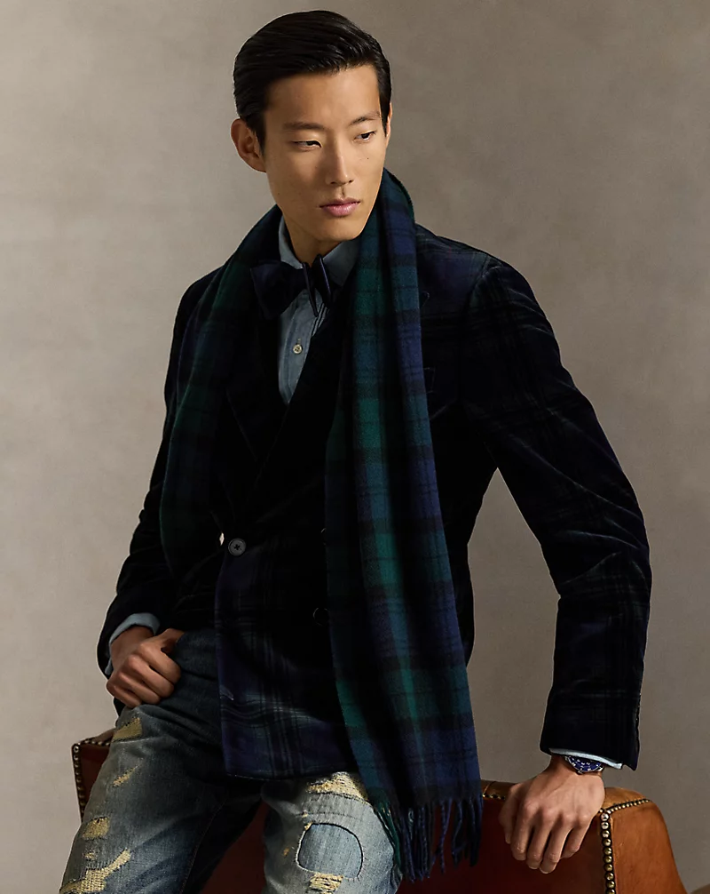 Polo Golf Ralph Lauren Plaid Fringe Wool Scarf