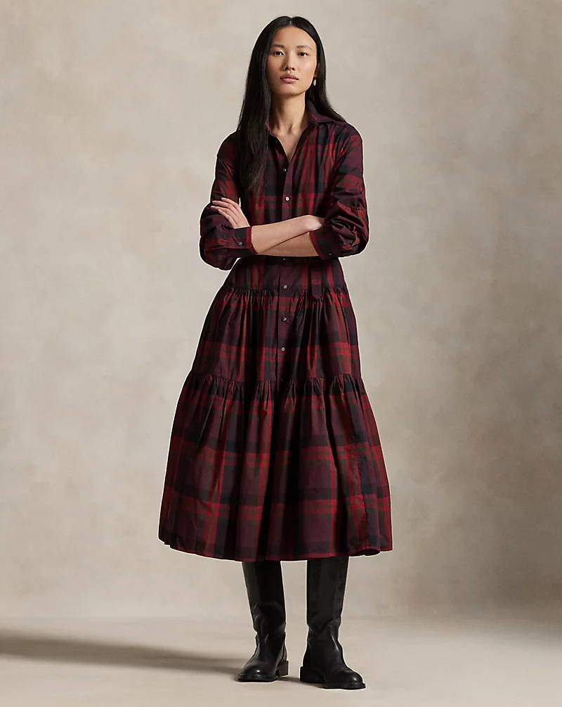 polo golf ralph lauren Plaid Tiered Shirtdress