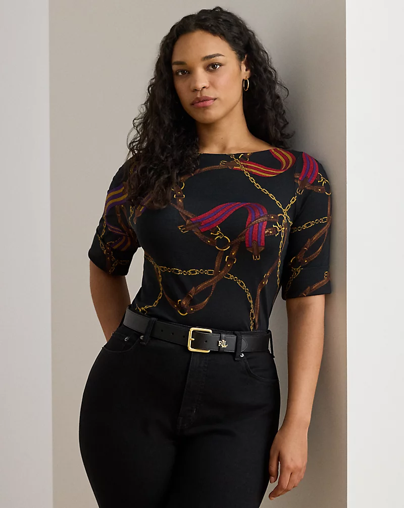 polo golf ralph lauren Print Stretch Cotton Boatneck Tee