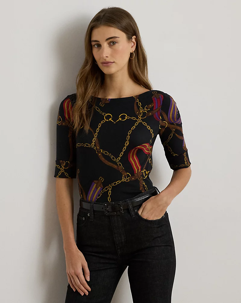 polo golf ralph lauren Print Stretch Cotton Boatneck Tee