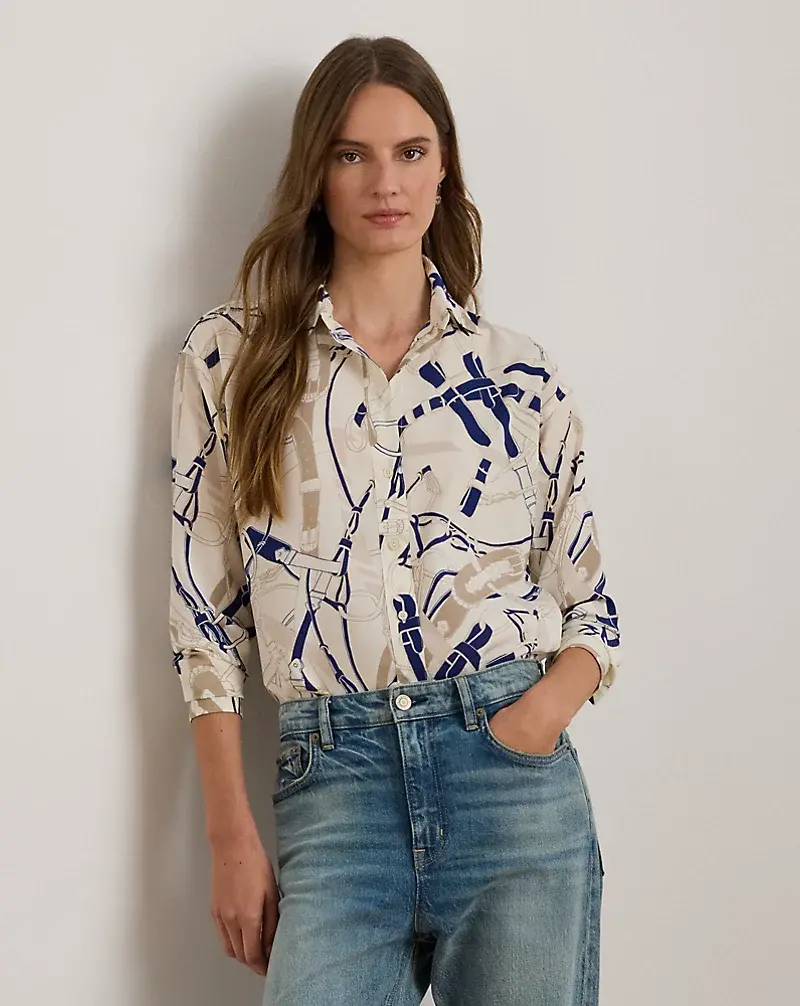 polo golf ralph lauren Relaxed Fit Belting-Print Crepe Shirt