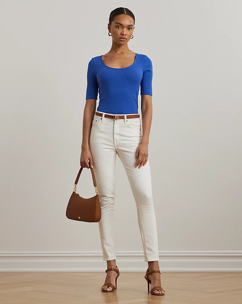 Polo Golf Ralph Lauren Rib-Knit Cotton-Blend Elbow-Sleeve Tee