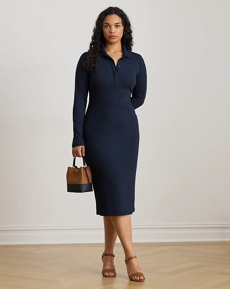 polo golf ralph lauren Rib-Knit Cotton-Blend Polo Dress